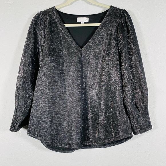 Anthropologie RO & DE Cassidy V-Neck Long Sleeve Metallic Shimmer Blouse Small - Picture 11 of 13